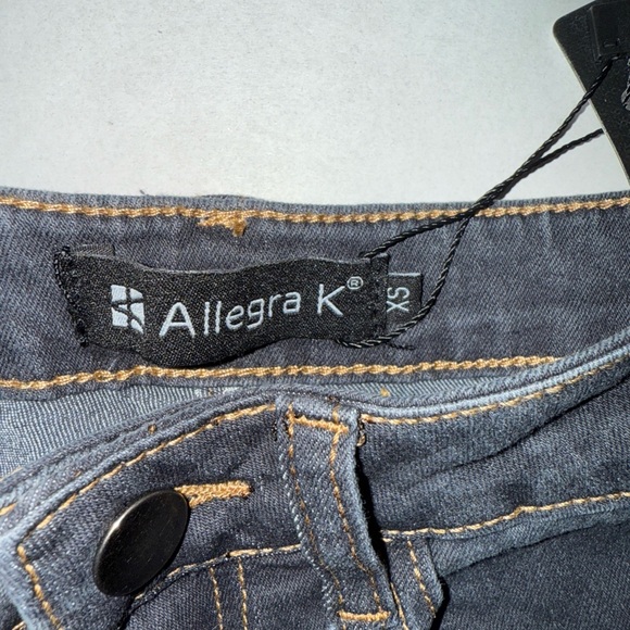 Allegra K High Waisted Wide Leg Size XS Baggy Frayed Boho Jeans NWT Dark Gray - Picture 7 of 10
